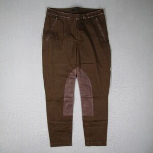 Donna Karan New York Womens Brown Leather Trim Equestrian Pants Made in Italy